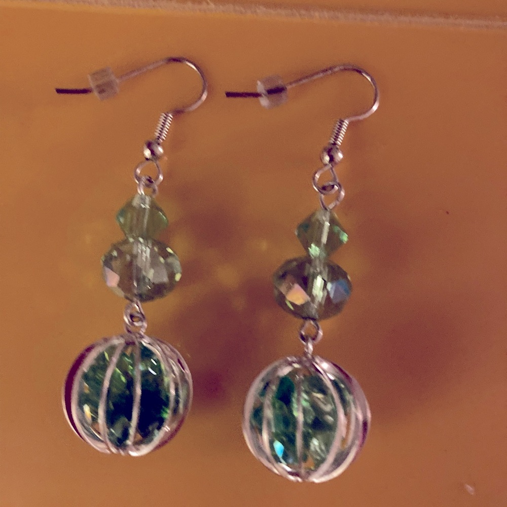 Earrings-handmade-beautiful lime colored stone